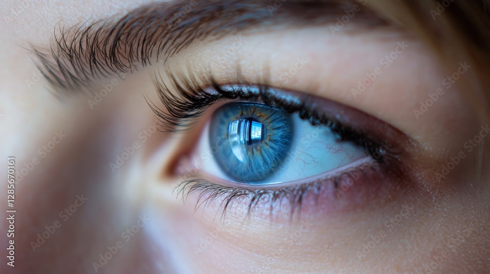 Blue eyes in excellent condition capture the target clearly. The image has a futuristic and health-focused concept, showing that technology improves vision today and in the future. Blue eyes in excellent condition capture the target clearly. The image has a futuristic and health-focused concept, showing that technology improves vision today and in the future.