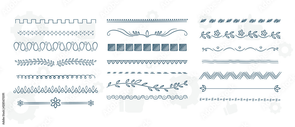 Hand drawn vector dividers. Lines, borders and laurels set. Doodle design elements. Hand drawn vector dividers. Lines, borders and laurels set. Doodle design elements.