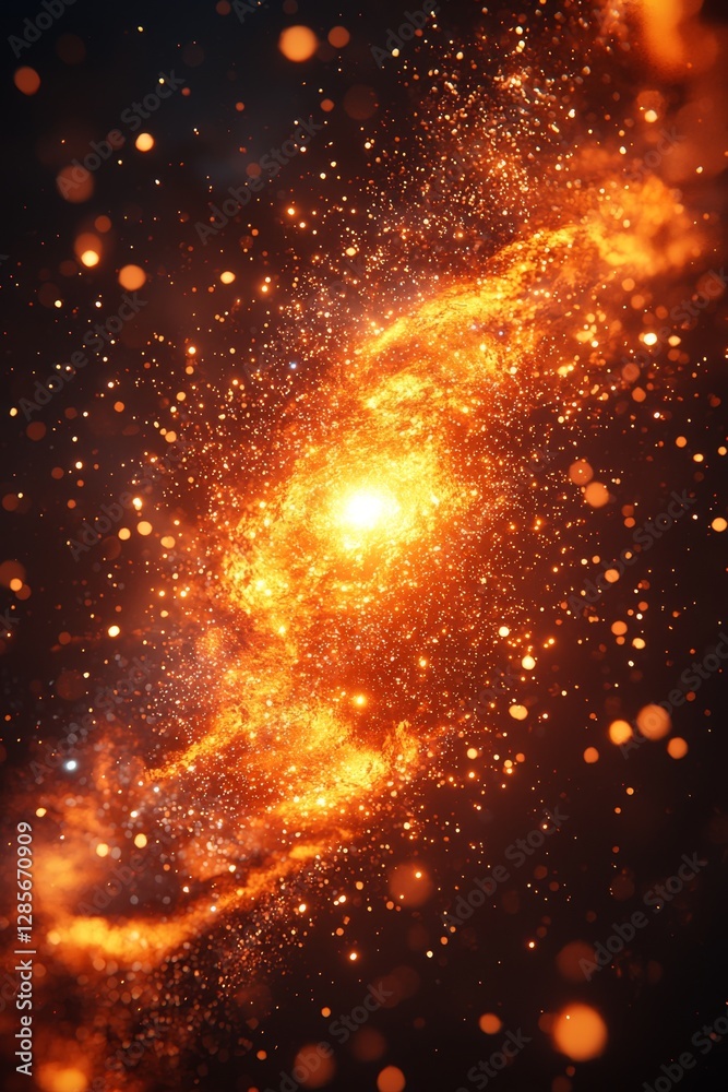Naklejka premium A bright orange and black nebula with stars in the background