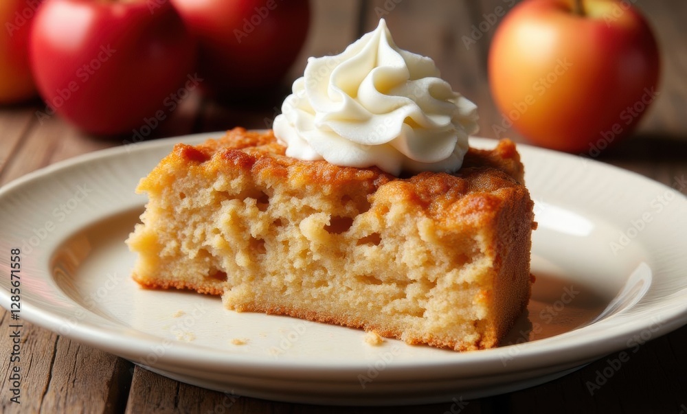 Delicious apple cake slice with cream Delicious apple cake slice with cream
