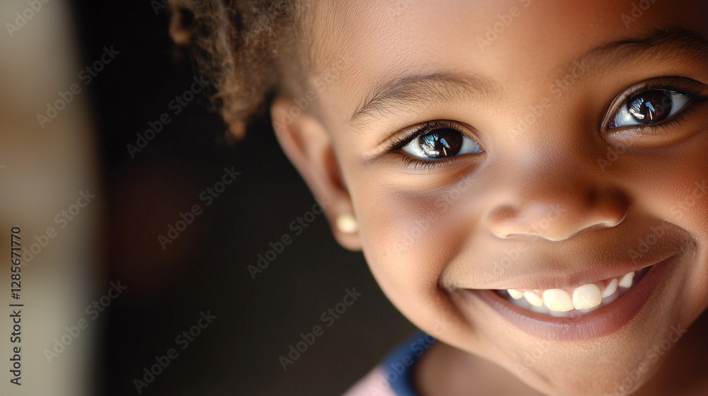 Close-up of a child's bright smile with warm natural lighting Close-up of a child's bright smile with warm natural lighting