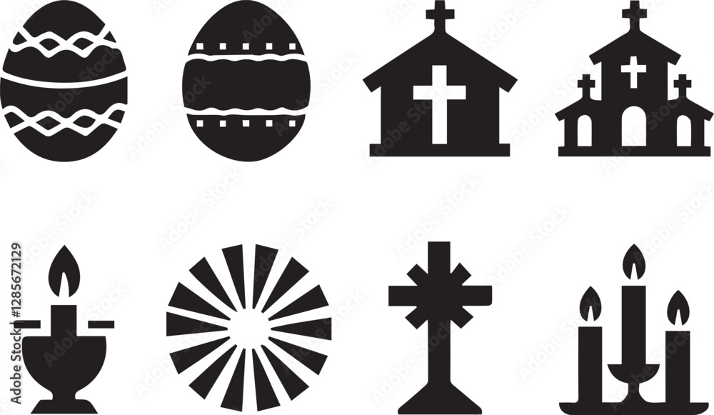 Happy Easter Symbols Silhouette Vector Set Happy Easter Symbols Silhouette Vector Set