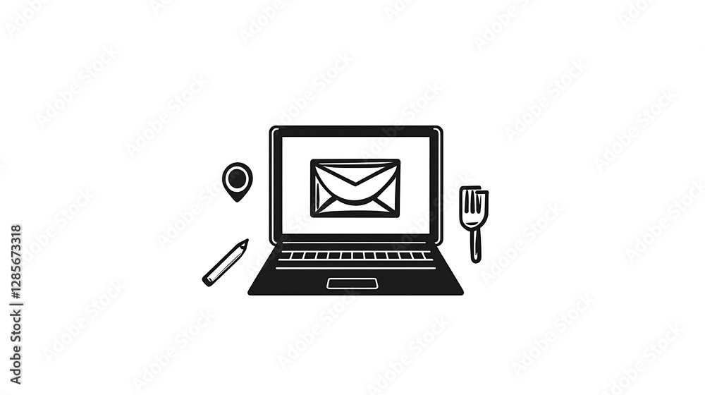 Hand-Drawn Illustration: Laptop Email Communication and Design Tools AI Generated Hand-Drawn Illustration: Laptop Email Communication and Design Tools AI Generated