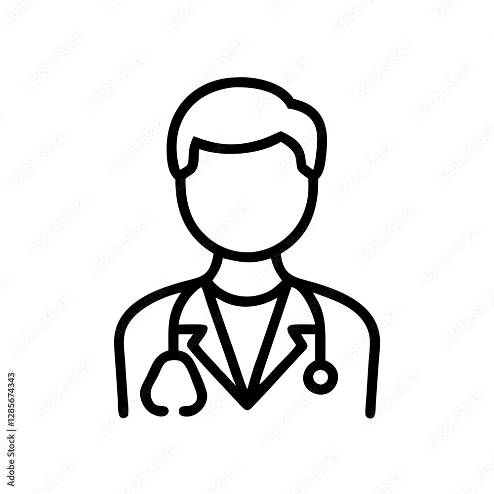 Line drawing of a doctor wearing a stethoscope Line drawing of a doctor wearing a stethoscope