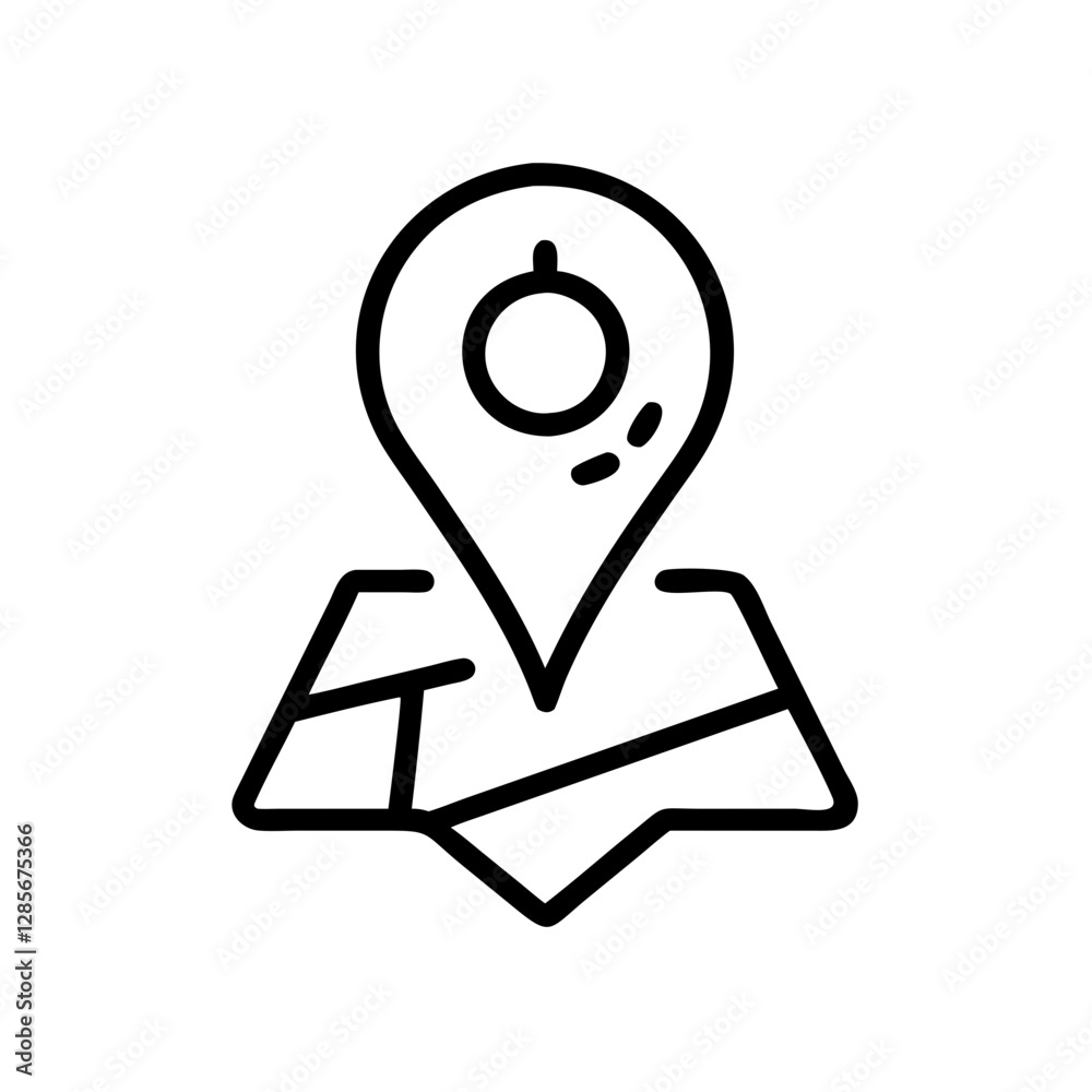 Location pin icon on a crumpled map Location pin icon on a crumpled map