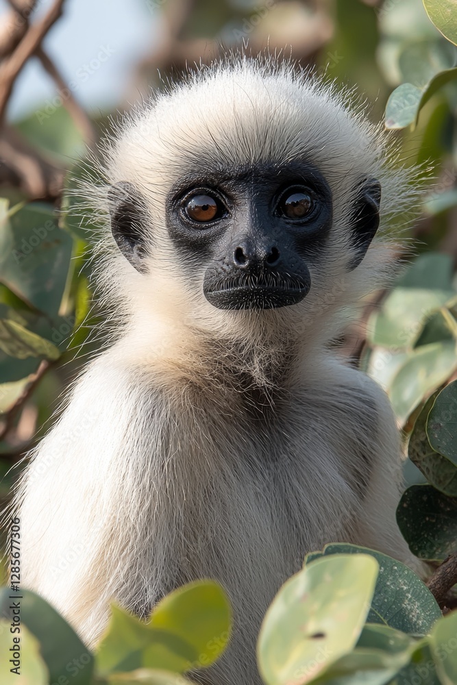 Obraz premium A monkey sitting in a tree looking at the camera