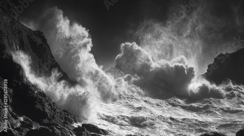 Waves crash against the rocky shore of Big Sur, California, creating a breathtaking spectacle.