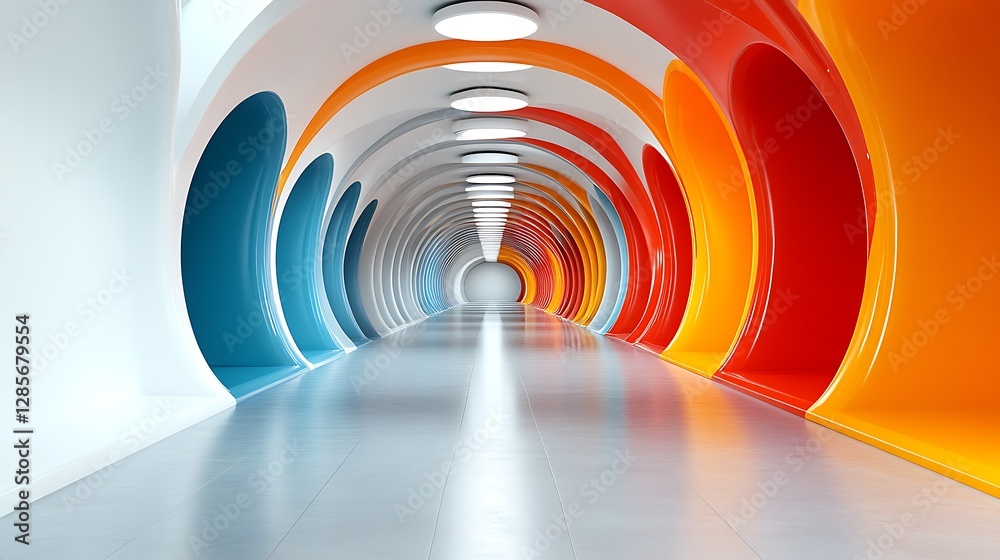 Fototapeta premium Colorful architectural tunnel, futuristic interior, light