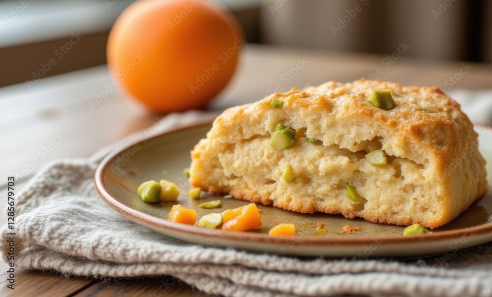 Delicious fresh scone with pistachios Delicious fresh scone with pistachios