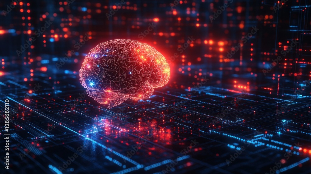 Fototapeta premium Abstract digital brain with glowing circuitry.
