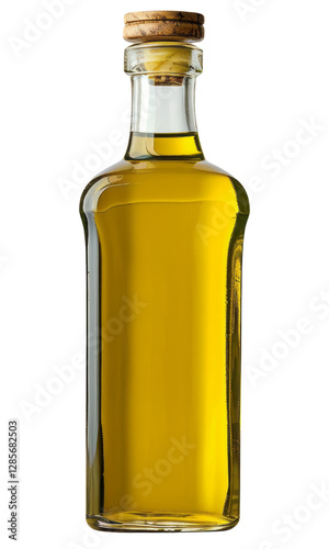 Olive oil bottle isolated on empty background, no shadow under the product, no reflection in glass.