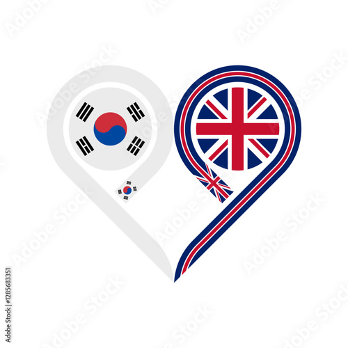 friendship concept. heart symbol icon of korea republic and united kingdom flags. vector illustration isolated on white background