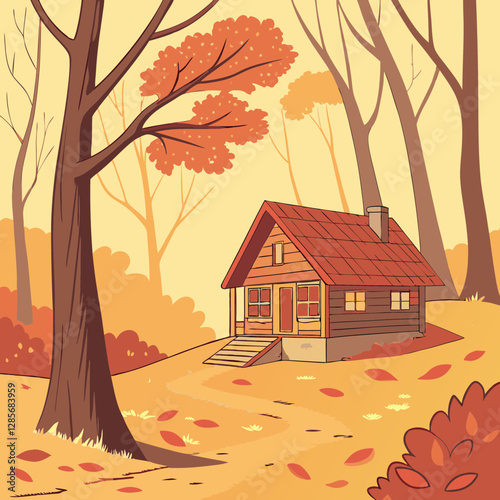autumn landscape with house