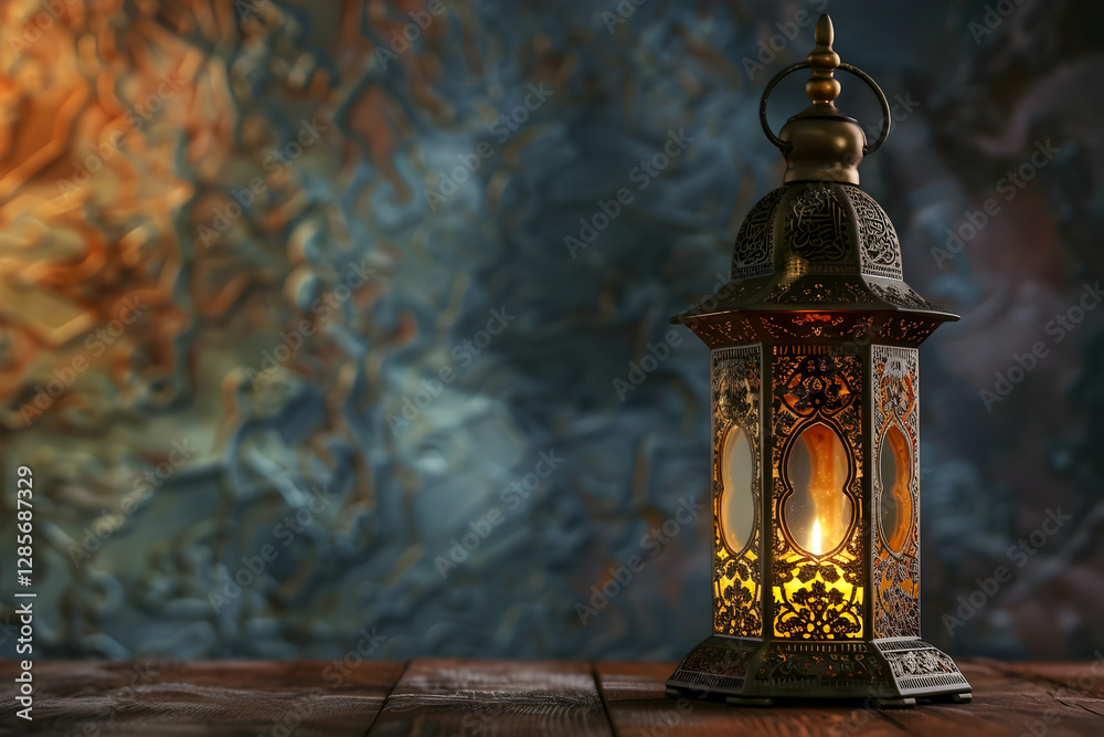 Intricately designed lantern casting warm light on a textured background, creating a cozy ambiance Intricately designed lantern casting warm light on a textured background, creating a cozy ambiance