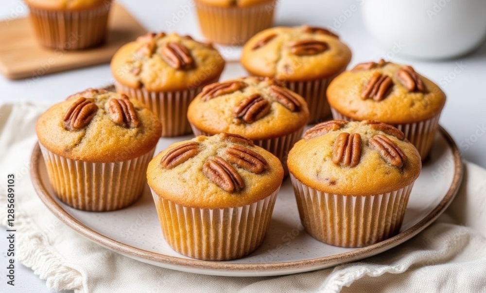 Fresh pecan muffins on a plate Fresh pecan muffins on a plate