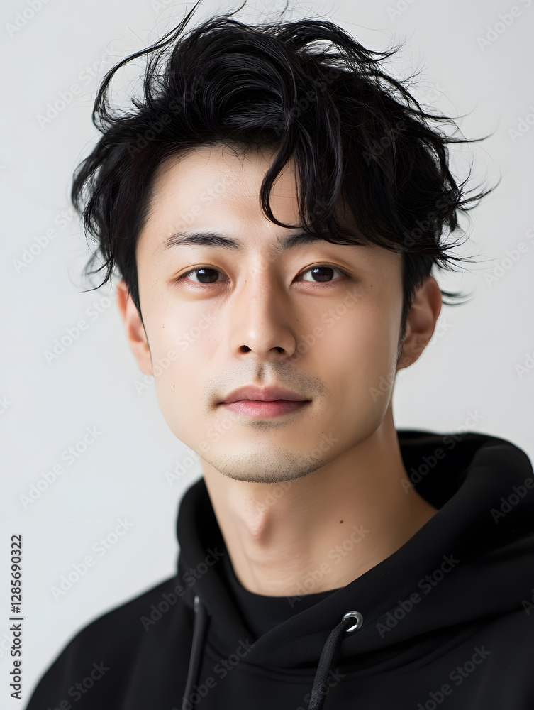 Close-up portrait of confident young man with expressive hairstyle and piercing gaze : Generative AI Close-up portrait of confident young man with expressive hairstyle and piercing gaze : Generative AI