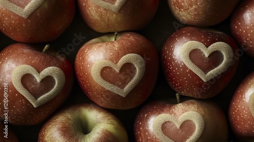 The heart - shaped engravings on the apples add a touch of romance and uniqueness, making them stand out