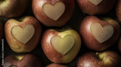 The heart - shaped engravings on the apples add a touch of romance and uniqueness, making them stand out