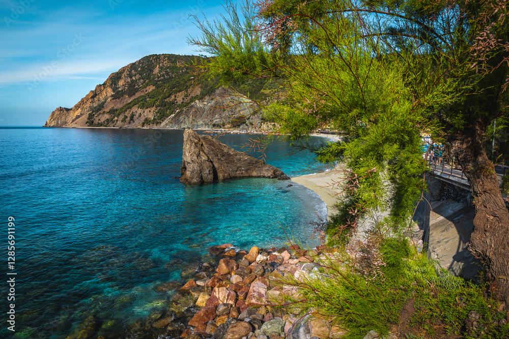 Stunning beach view from the hill, Cinque Terre, Italy