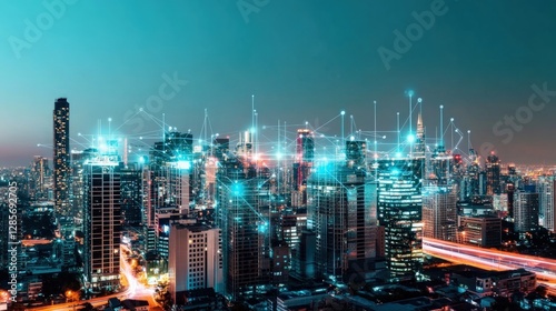 Wallpaper Mural Smart City Night View Connected Buildings and Urban Network Infrastructure Torontodigital.ca