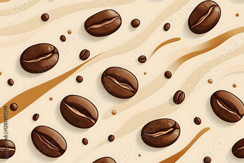 Stylized Coffee Beans and Cream Swirl Illustration