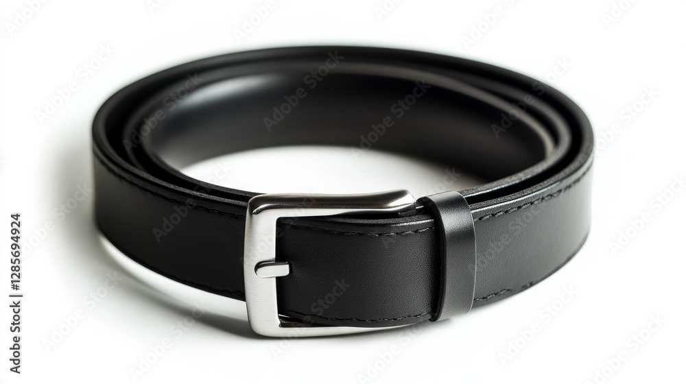 Ends of black smooth leather belt with classic buckle isolated on white background Ends of black smooth leather belt with classic buckle isolated on white background