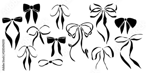 Wallpaper Mural Hand drawn vector bows set with various shapes and ribbon styles. Minimalist black linear trendy sketch style illustration for fashion design, packaging, digital prints, invitation, scrapbooking, logo Torontodigital.ca