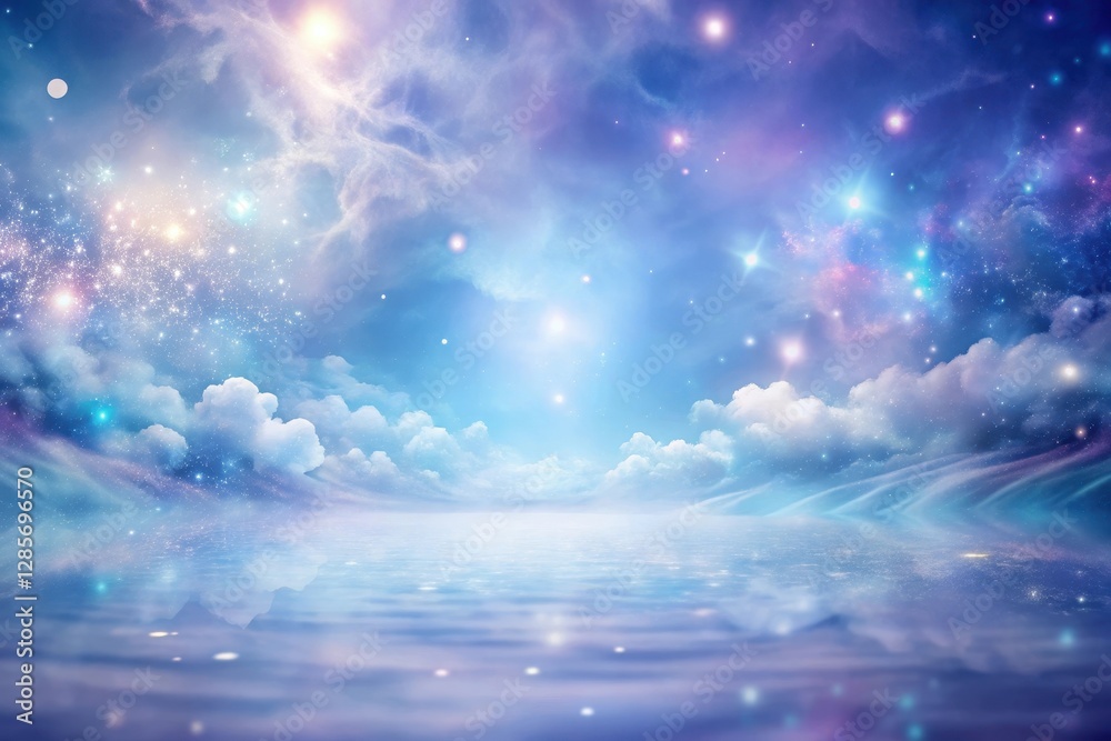 Celestial Dreamscape A Serene Reflection of Stars, Clouds, and a Tranquil Waterscape