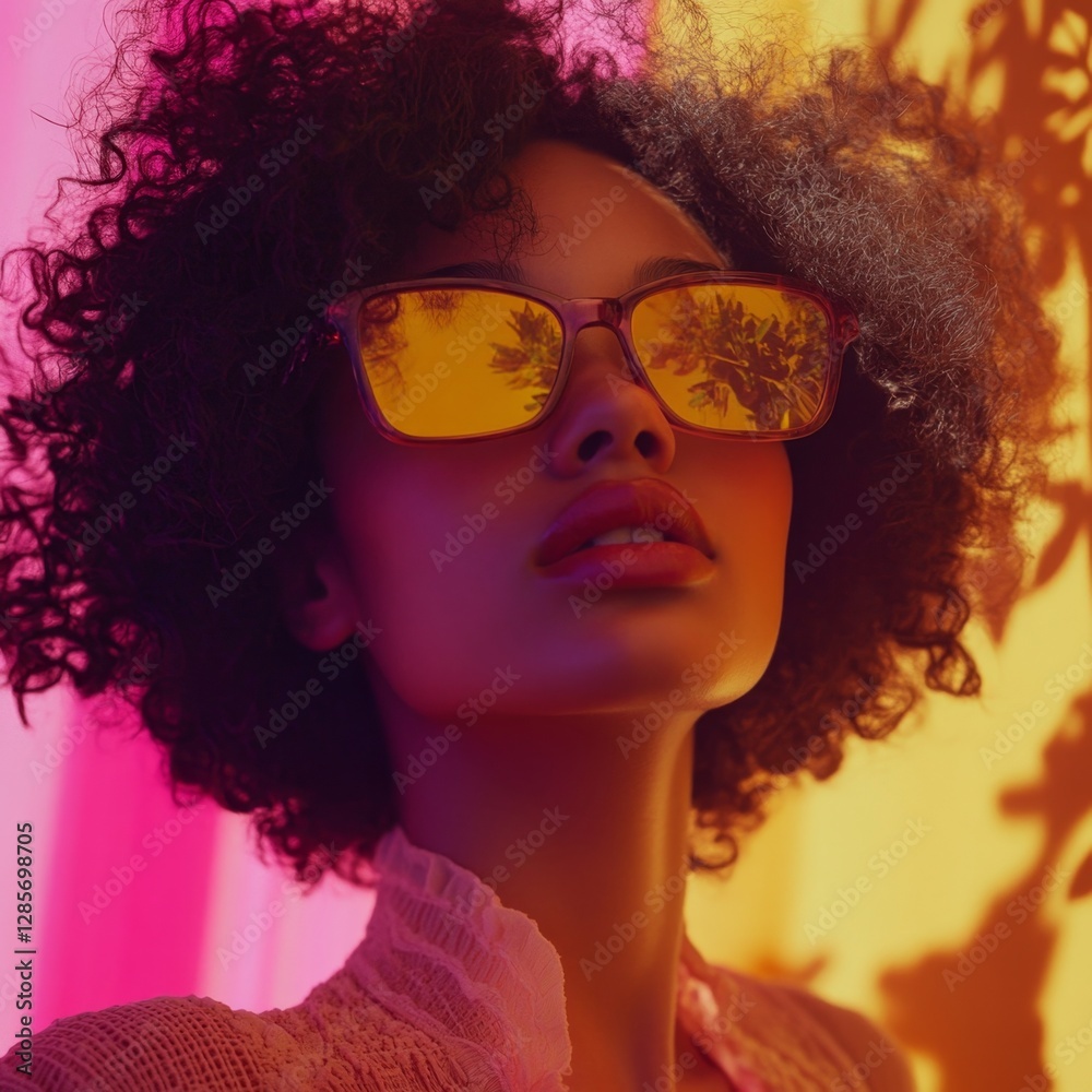 Fototapeta premium A woman with curly hair wearing sunglasses
