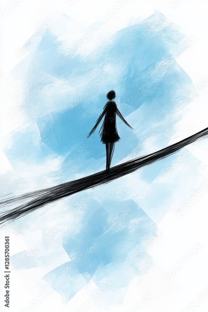 Fototapeta premium A person walking on a tightrope with a blue sky in the background