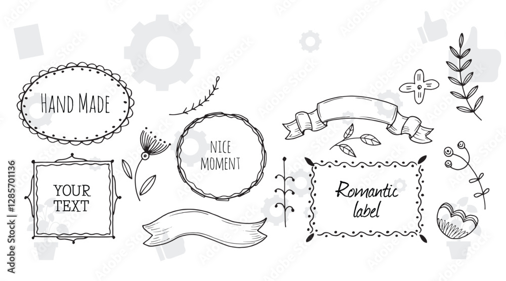 floral frames with hand drawn silhouettes of branches and leaves. Vector flower wreaths for labels, corporate identity, wedding invitation floral frames with hand drawn silhouettes of branches and leaves. Vector flower wreaths for labels, corporate identity, wedding invitation