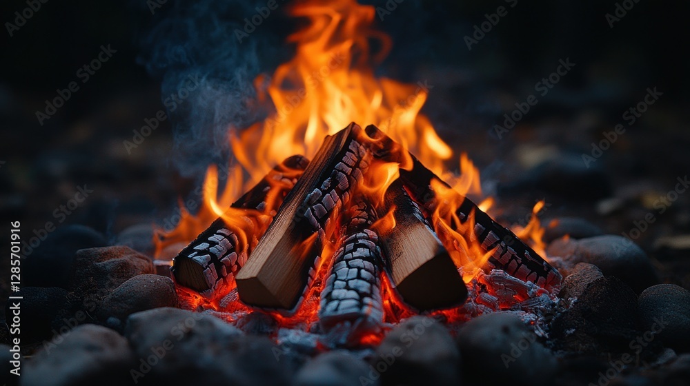 Fototapeta premium Campfire Flames in Night Woods