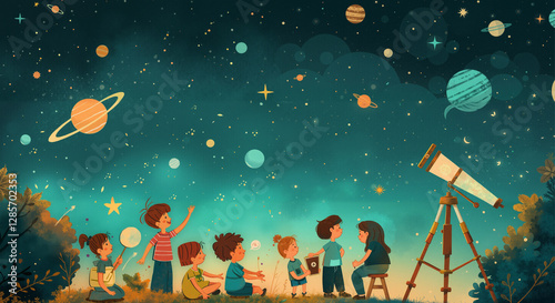 Children Exploring the Cosmos A Night of Stargazing and Wonder