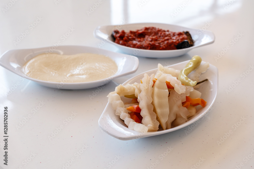 Torshi pickled vegetables of Middle Eastern and Iranian cuisines, mixed salted vegetables Torshi pickled vegetables of Middle Eastern and Iranian cuisines, mixed salted vegetables