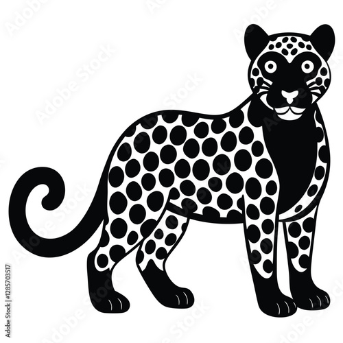 "Graceful Black and White Leopard Illustration"
