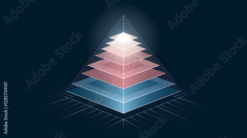Abstract pyramid: A glowing pyramid with each layer illuminated differently, symbolizing company hierarchy, structure, and stability.