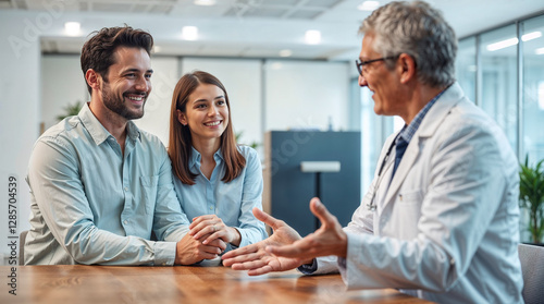 Young Couple Consulting Family Doctor for Pregnancy Planning and Health Checkup in Clinic