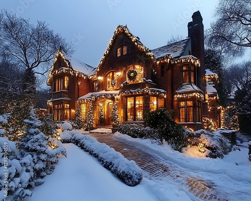 Wallpaper Mural A beautiful home decorated with festive lights and snow Torontodigital.ca