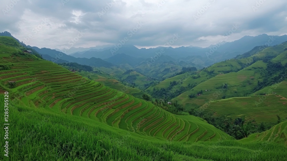 Fototapeta premium Asian Rice Terraces, Cloudy Day