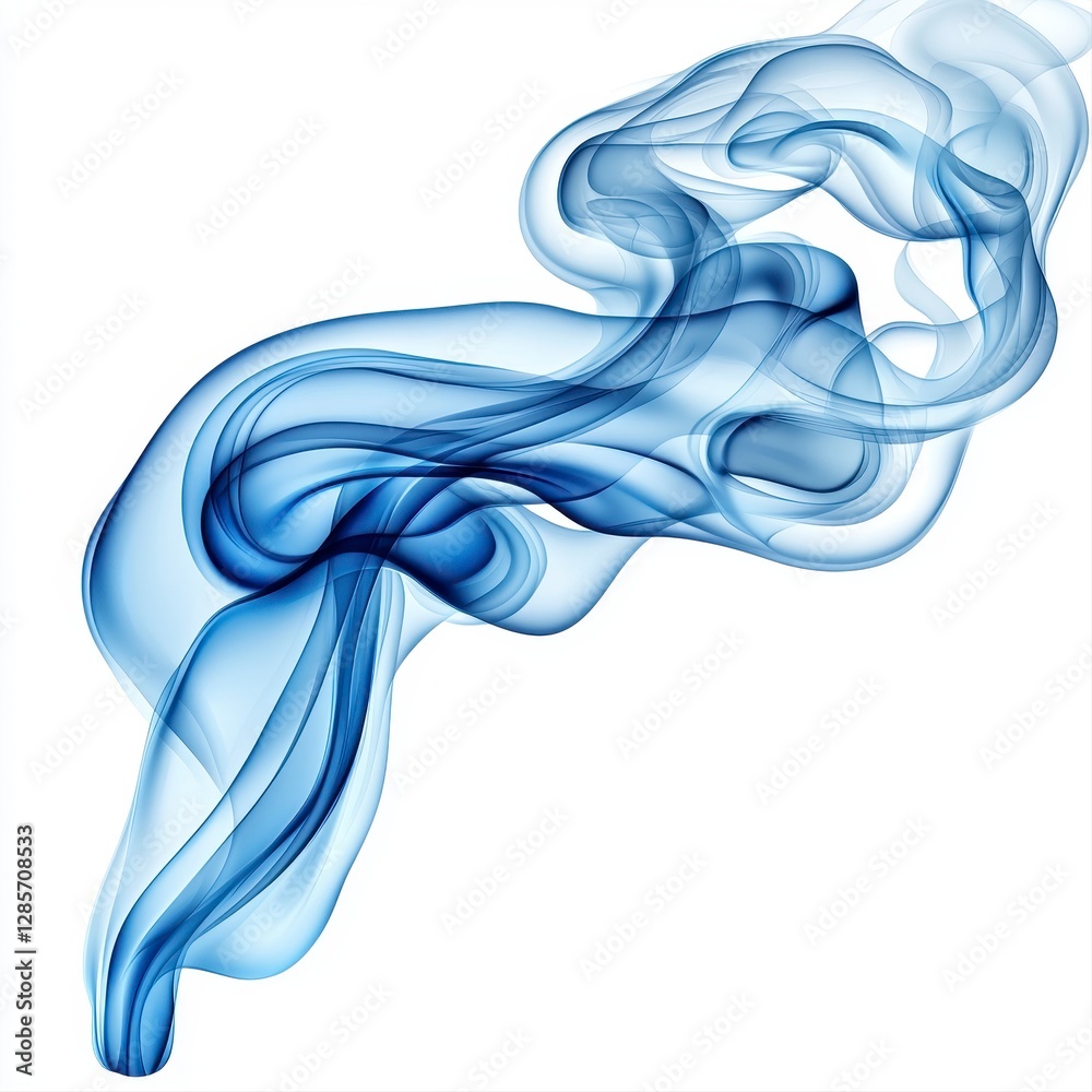 Wispy blue smoke billowing on a pure white background emphasizing fluid dynamics and ethereal texture Wispy blue smoke billowing on a pure white background emphasizing fluid dynamics and ethereal texture