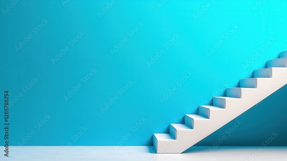 Fototapeta premium Minimalist Staircase in Vibrant Blue and White Interior Architecture Design