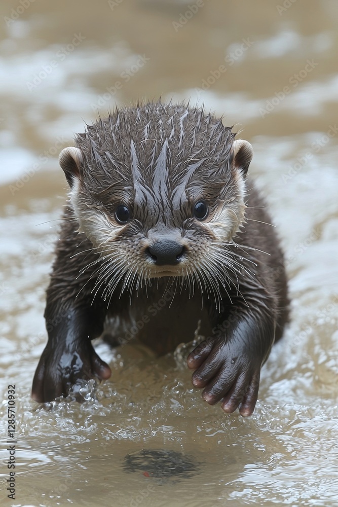 Obraz premium A small otter is playing in the water