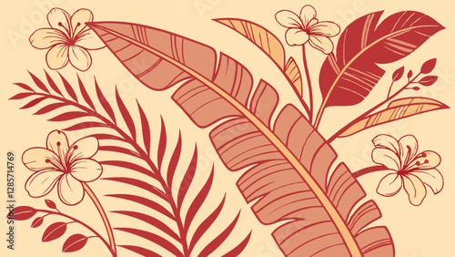 Seamless nature pattern with feathers and leaves in a vintage floral design