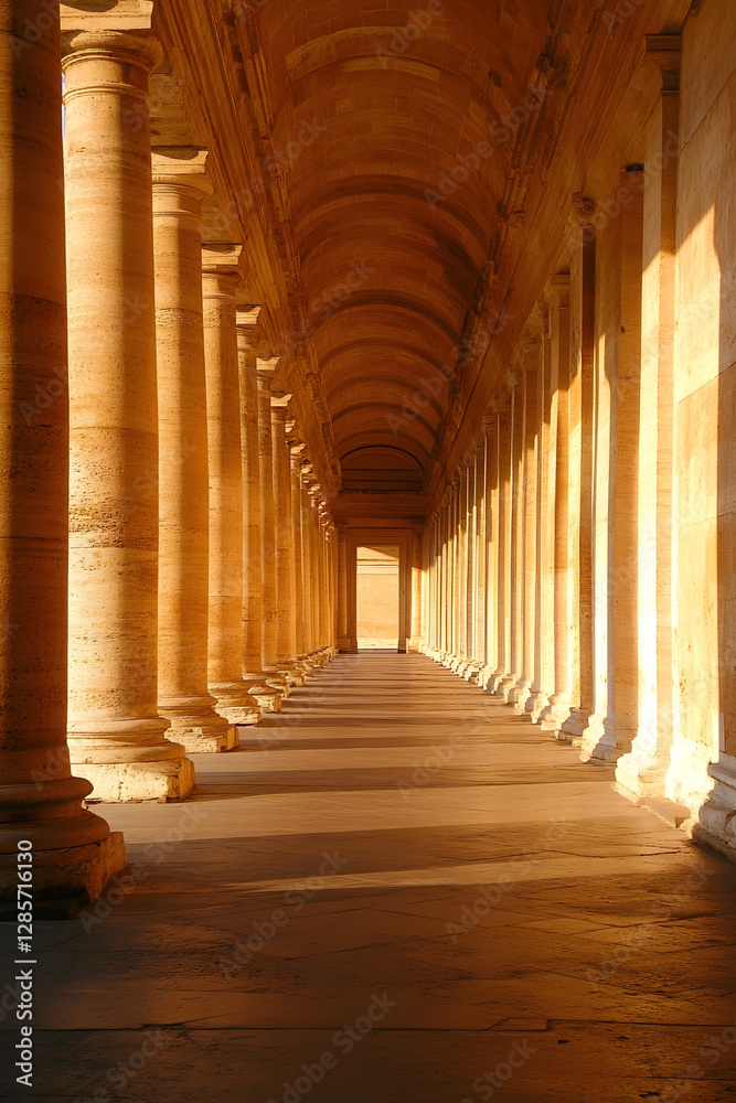 Majestic Sunlit Stone Columns of Ancient Historical Architecture : Generative AI Majestic Sunlit Stone Columns of Ancient Historical Architecture : Generative AI