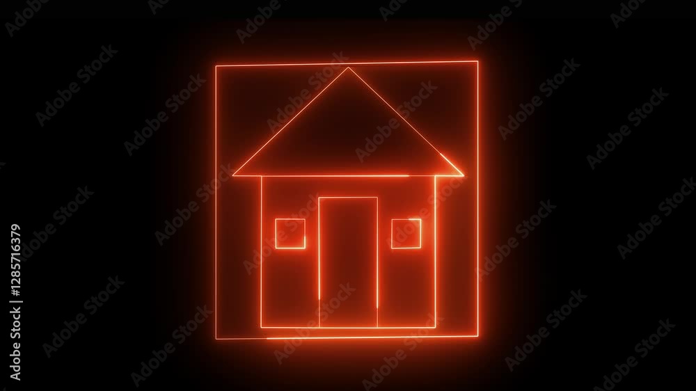 Neon home icon animation, shiny symbol. glowing House, home building animation. Neon home icon animation, shiny symbol. glowing House, home building animation.