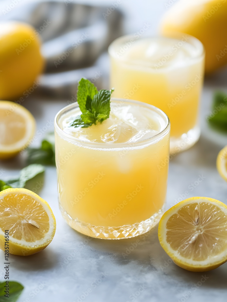 Refreshing Lemonade Drink with Fresh Lemon Slices and Mint Garnish on a Rustic Table Setting : Generative AI Refreshing Lemonade Drink with Fresh Lemon Slices and Mint Garnish on a Rustic Table Setting : Generative AI