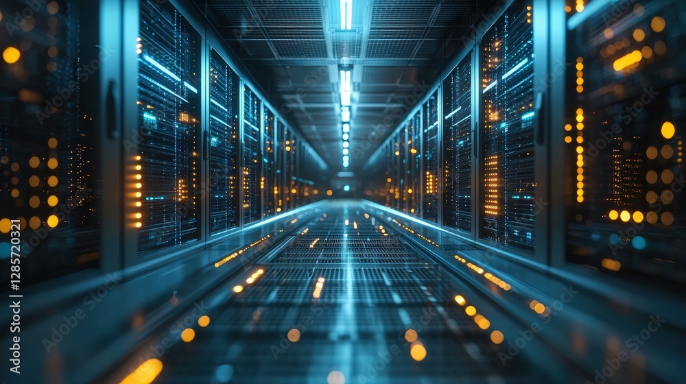High-tech server room equipped with advanced servers and cooling systems for optimal performance High-tech server room equipped with advanced servers and cooling systems for optimal performance