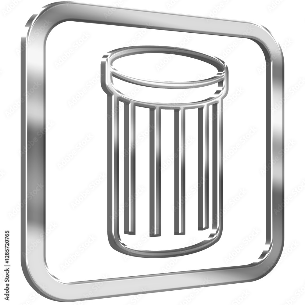 Trash Can 3D icon with silver metallic effect Trash Can 3D icon with silver metallic effect