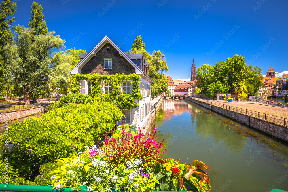 Square Louise Weiss park in Strasbourg scenic canal and nature view
