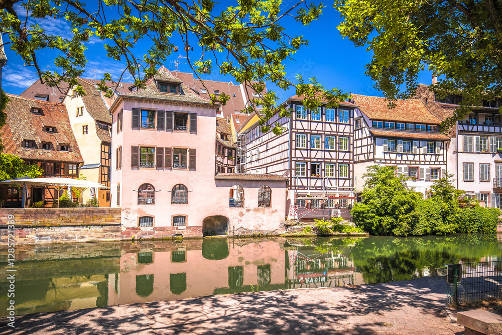 Square Louise Weiss park in Strassbourg scenic canal and architecture view